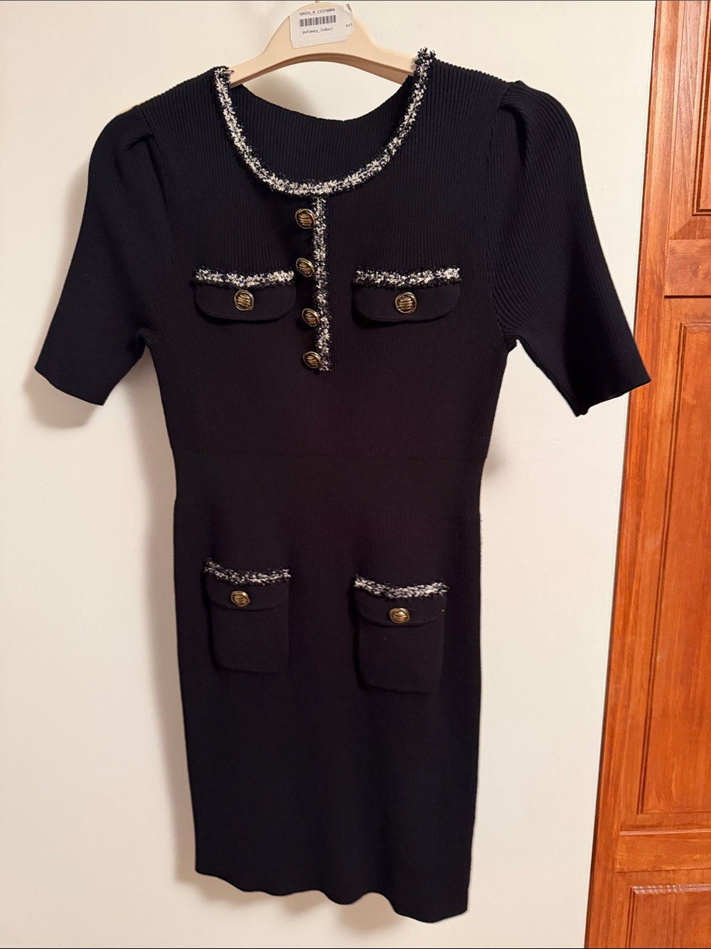 Elegant Black Tweed-Trim Knit Dress